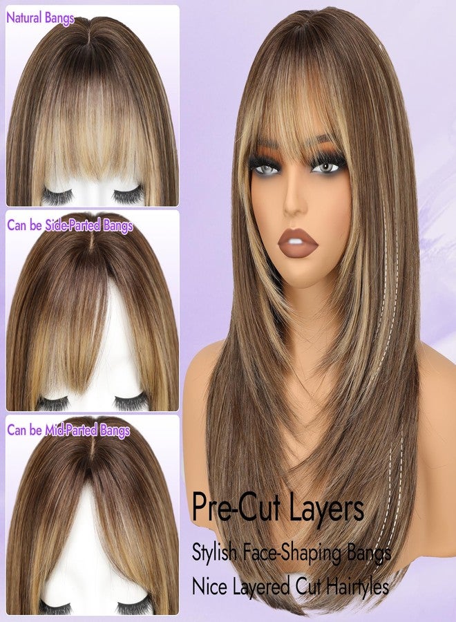 Eawwii Wig with Bangs for Women Black Straight Face-Framing Layers Hairstyle 4x4 Realistic Scalp Glueless Synthetic Wigs Medium Length for Everyday Use - Image 4